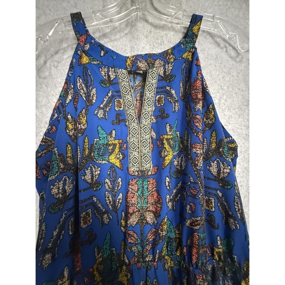 Skies Are Blue Dress Womens Medium Blue Floral Cold Shoulder Boho Fit Flare - Picture 2 of 14
